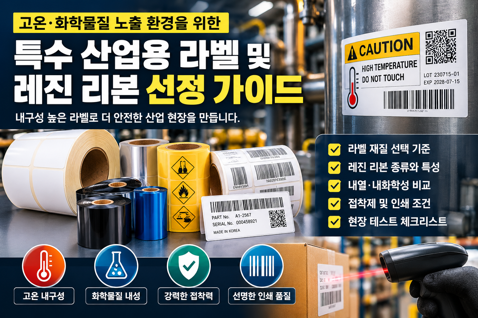 고온 및 화학물질 노출 환경을 위한 특수 산업용 라벨 및 레진 리본 선정 가이드