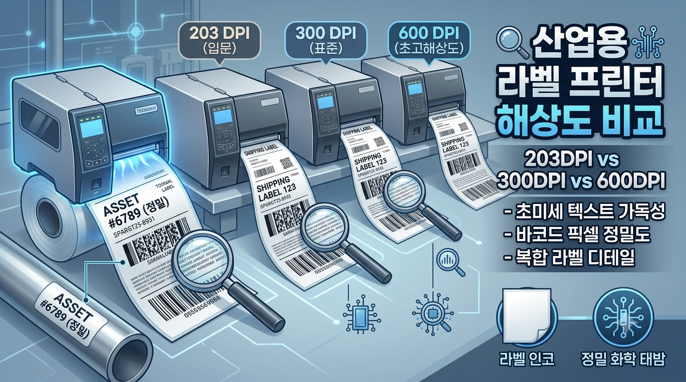 산업용 라벨 프린터의 인쇄 해상도(203DPI vs 300DPI vs 600DPI)에 따른 세밀도 비교 분석