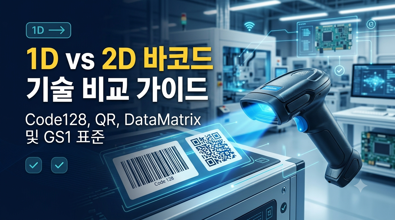 1D 바코드 vs 2D 바코드 기술 비교: Code128, QR코드, DataMatrix 및 GS1 표준의 이해